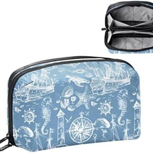 Nautical Elements Nautical Elements Electronics Organizer, Cord Cable Storage Bag Waterproof for Home Travelling, Electronic Accessories Case for Charge Mouse USB SD Card Hard Drives