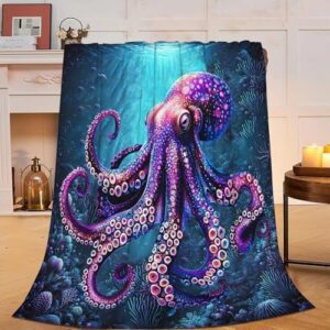 Ocean Octopus Blanket Soft Octopus Flannel Fleece Blanket Cozy Warm Nautical Octopus Decor Bedding Stuff Plush Throw Blanket Gifts for Lover Girls Boys Kids Women Adults Bed Travel 40"x50"