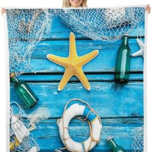 Erosebridal Hawaii Starfish Throw Blanket Baby 30"x40",Nautical Swimming Ring Fleece Blanket for Kids Teens Adults,Drifting Bottle Sherpa Blanket for Bedroom Sofa Couch,Wooden Plank Fuzzy Blanket