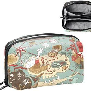 Electronics Organizer, Vintage Pirate Nautical Treasure Map Small Travel Cable Organizer Carrying Bag, Compact Tech Case Bag for Electronic Accessories, Cords, Charger, USB, Hard Drives