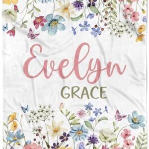Personalized Wild Flower Baby Blankets - Customized Baby Gifts with Name for Girls - Soft, Lightweight & Giftable