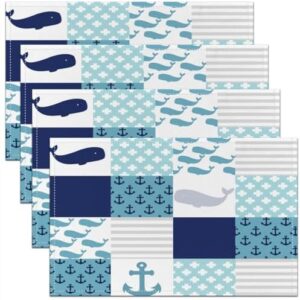 Feelyou Nautical Placemats Set of 4 12"x18" Ocean Sea Adventure Themed Placemats for Dining Table Indoor Outdoor Kitchen Cartoon Whale Table Mats Placemat Decor Table Place Mats Kitchen Dining Table
