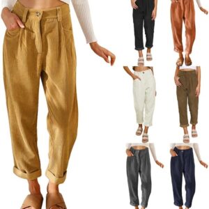 Women's Fall Corduroy Pants, Casual High Waist Straight Leg Trousers for Women, Regular Fit Vintage Pant with Pockets