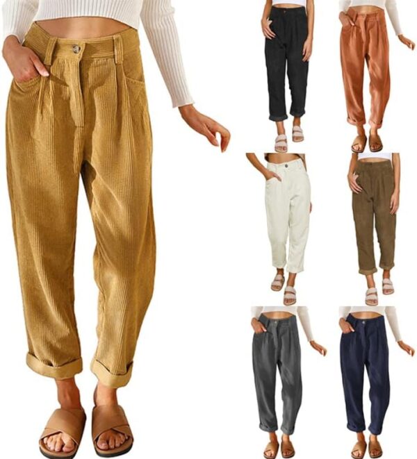 Women's Fall Corduroy Pants, Casual High Waist Straight Leg Trousers for Women, Regular Fit Vintage Pant with Pockets