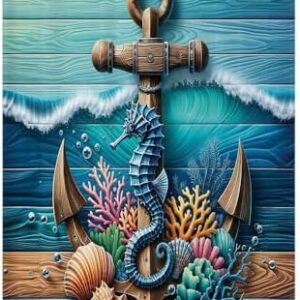 Nautical Blanket, Anchor Deep Ocean Colors of Marine Life Seahorse Shells and Reef Shore, Lightweight & Warm, Perfect for Bed or Couch, Queen, Floral, 40" x 50" Sea Blue Amber Teal