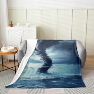 Erosebridal Teal Tornado Blanket 40x50,Navy Blue Sea Ocean Nautical Throw Blanket for Adults Teens Kids,Natural Tornado Fuzzy Blanket,Horror Disaster Storm Flannel Blanket for Sofa Bed Couch