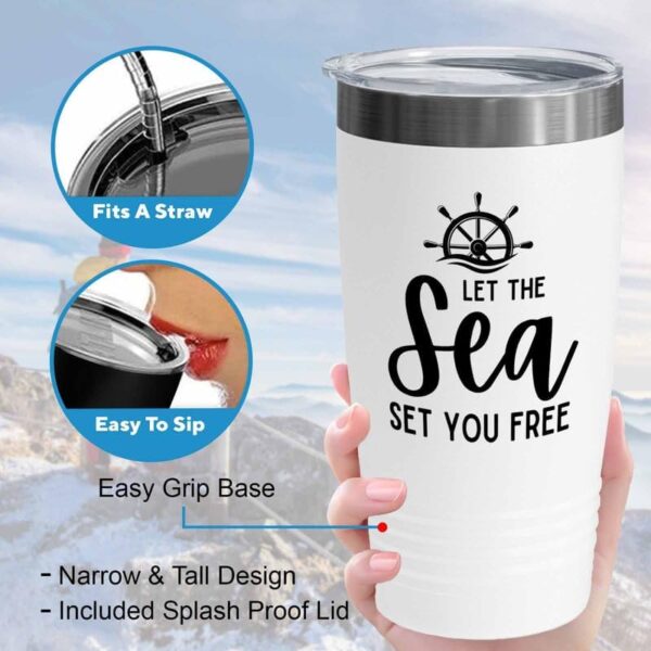 Sailor White Edition Ringneck Tumbler 20oz - Let The Sea - Sailor Boating Gift Captain Navigation Marine Shipmate Deckhand Nautikal Oceanic Seafarer Naval - Image 4
