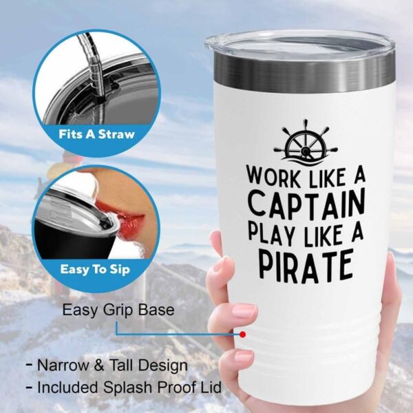 Sailor White Edition Ringneck Tumbler 20oz - Play Like A Pirate - Sailor Boating Gift Captain Navigation Marine Shipmate Deckhand Nautikal Oceanic Seafarer Naval - Image 4