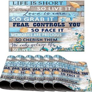 Beach Scene Ocean Theme Placemats Set of 6 Decorative PVC Place Mat for Kitchen Dining Table Nautical Beach Ocean Theme Shells Sea Animal Washable Place Mats Heat-Resistant Non-Slip Table Mats
