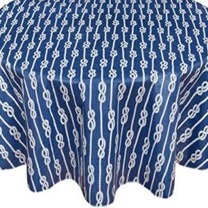 Newbridge Round Vinyl Tablecloth with Flannel Backing, Navy Blue Nautical Rope Stripe, 70 Inch, Coastal Striped Indoor Outdoor Wipe Clean Picnic, BBQ and Dining Table Cover