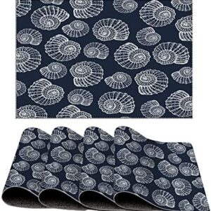 Beach Scene Ocean Theme Placemats Set of 4 Decorative PVC Place Mat for Kitchen Dining Table Nautical Beach Ocean Theme Shells Sea Animal Washable Place Mats Heat-Resistant Non-Slip Table Mats