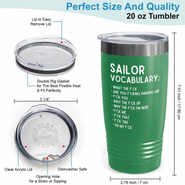 Sailor Green Edition Ringneck Tumbler 20oz - Sailor Vocabulary - Sailor Boating Gift Captain Navigation Marine Shipmate Deckhand Nautikal Oceanic Seafarer Naval - Image 3